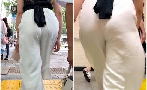 《第二回・パンティーは透けないが…》　No.682【金髪巨尻GALの白パンツ着衣尻】