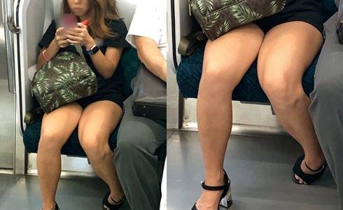 日焼け肌がエロい気が強そうな生脚ギャルお姉さん