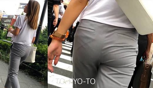 【FHD 60fps】スーツのお尻：2回目の登場。グレーパンツOL