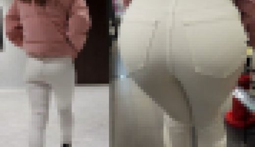 【白スキニージーンズ】デカ尻お姉さんの縁レースパンティー透け1