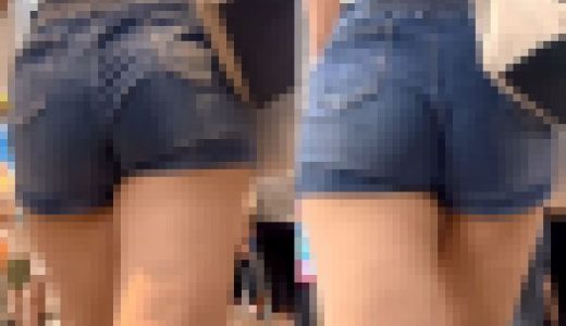 大きなお尻にムチムチした太ももが魅力なデニムショートパンツ美女